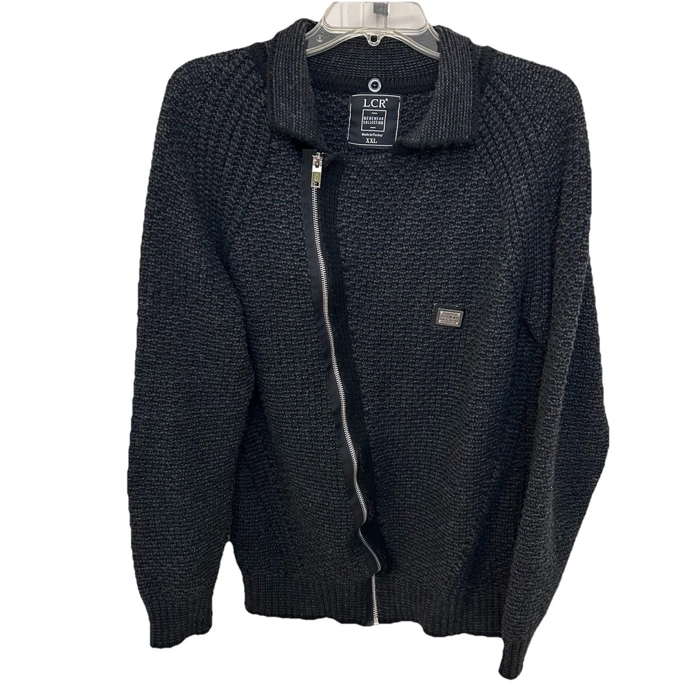 LCR Leif Nelson Men's Knitted  Diagonal Zip Cardigan Sweater Black XXL  UK NWOT‎